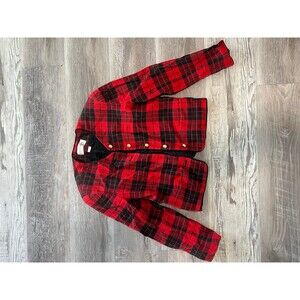 Vintage Liz Claiborne Red Black Buffalo Plaid Button Down Petite Coat Blazer SP